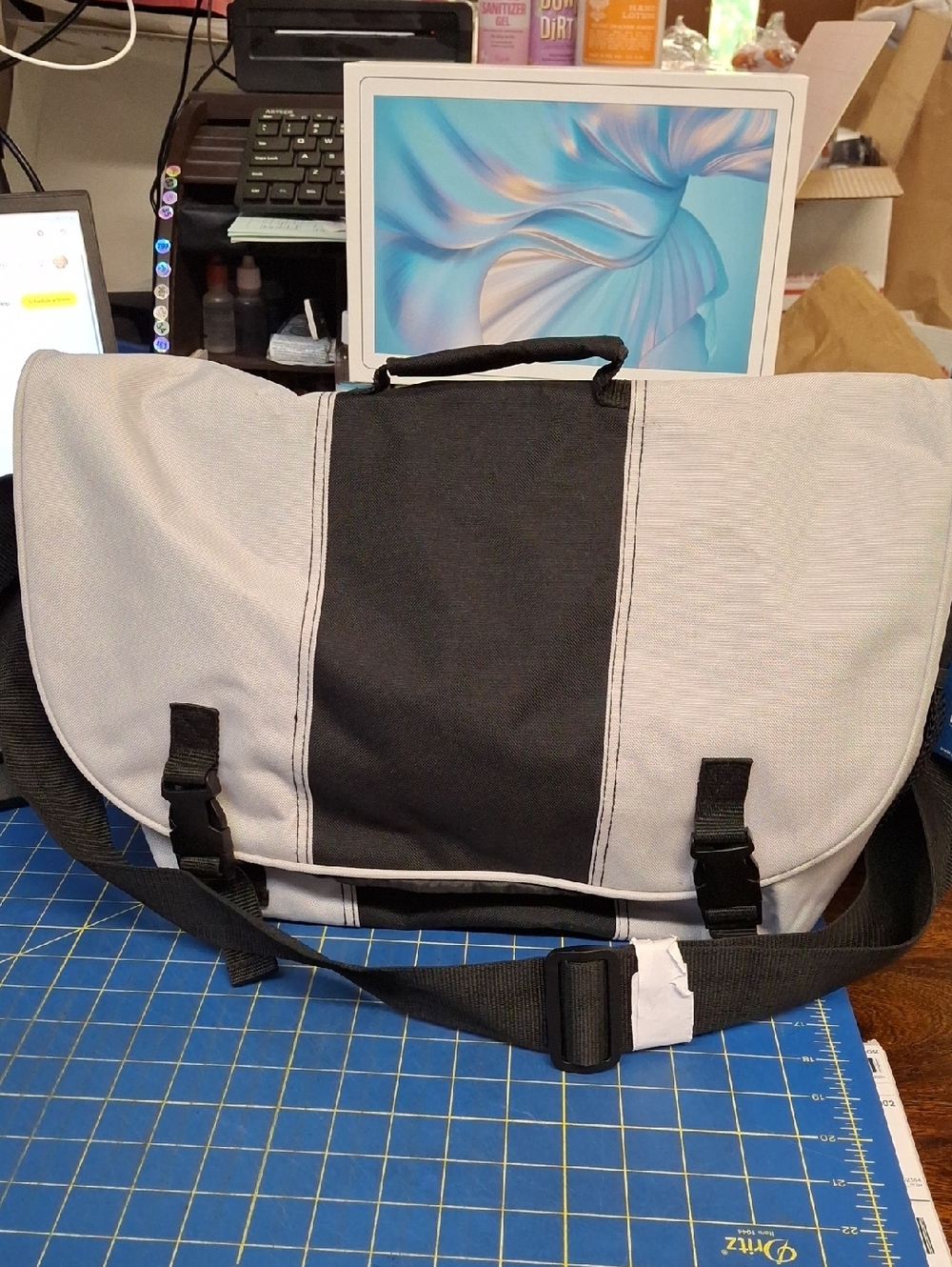 Golden Pacific Two-Tone Black Gray Messenger Bag 12x11x7 NWT